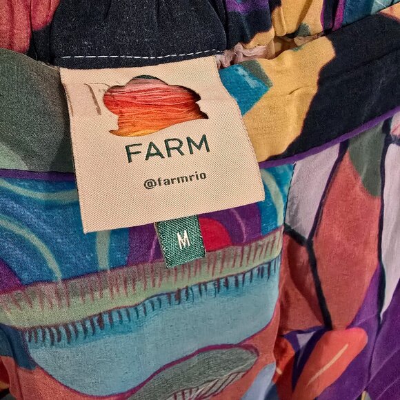 EUC FARM RIO Tropical Scenario Blue Slit Shiny Pants Size M - Picture 10 of 10